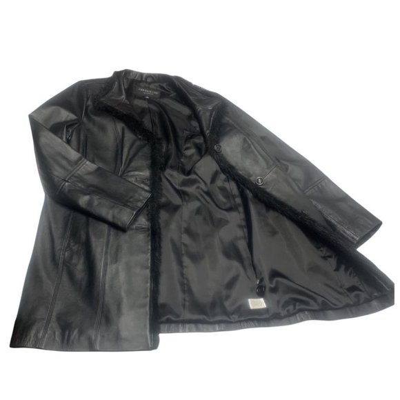 . Centrigrade Outerwear Leather Jacket Faux Fur Trim Black - Picture 2 of 14